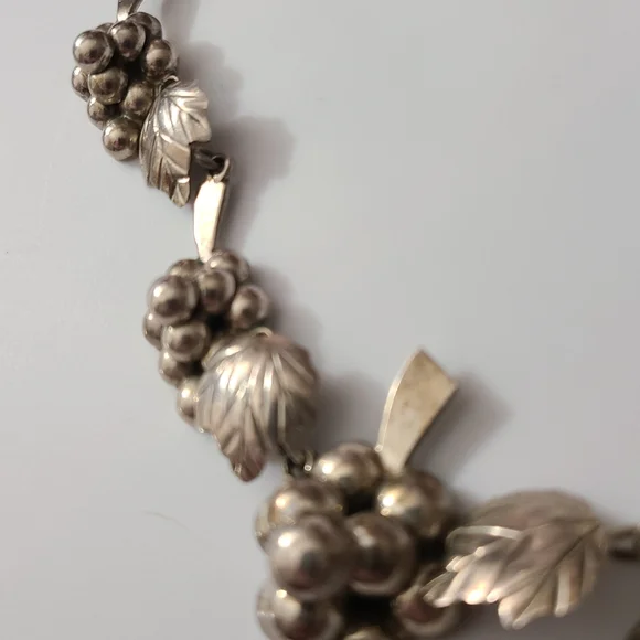 925 Vintage Grapes Taxco Mexico Necklace Earrings Sterling Silver Choker Estate - Picture 12 of 16